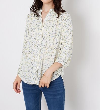 BELLUNA（ベルーナ）の「【接触冷感】レーヨン素材ギャザー使いプリントブラウス（ブラウス）」