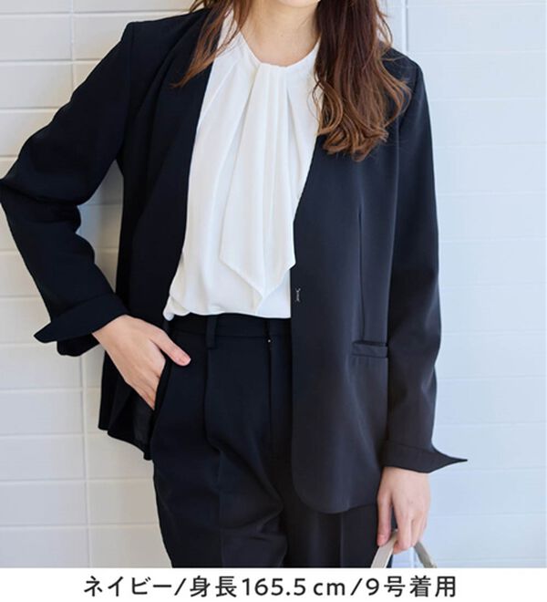 alotta（アロッタ）の「【２点セット】洗える！多機能ノーカラージャケットスーツ（パンツスーツ）」｜詳細画像