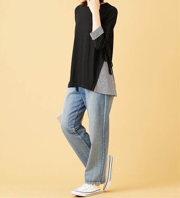 BELLUNA（ベルーナ）の「サイドリボンデザイン異素材切替チュニック（チュニック）」｜詳細画像