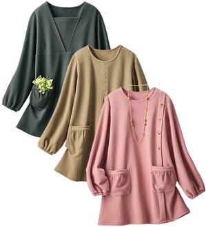 ルフラン（ルフラン）の「【３色組】かっぽうチュニック＜フルーツ・パイ＞（ホームウェア）」｜3色組
