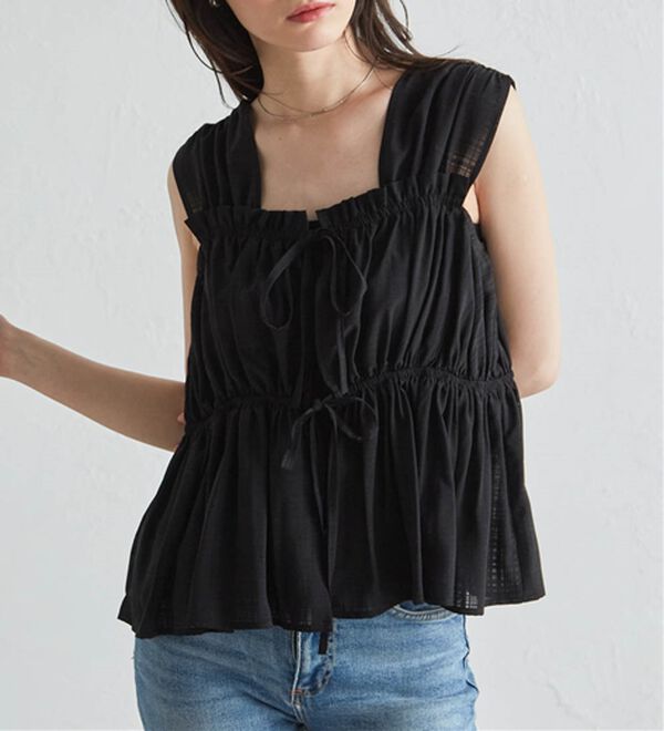 RANAN（ラナン）の「フロントリボンギャザーノースリブラウス（ブラウス）」｜詳細画像