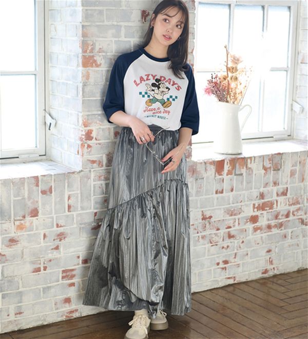 BELLUNA（ベルーナ）の「＜Ｄｉｓｎｅｙ＞【ミッキー】プリント７分丈ラグランＴシャツ（カットソー）」｜詳細画像