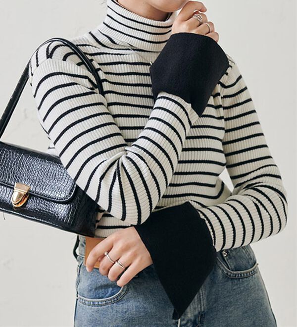 RANAN（ラナン）の「＜ムースタッチ＞洗える！バイカラータートルリブニット（ニット・セーター）」｜詳細画像