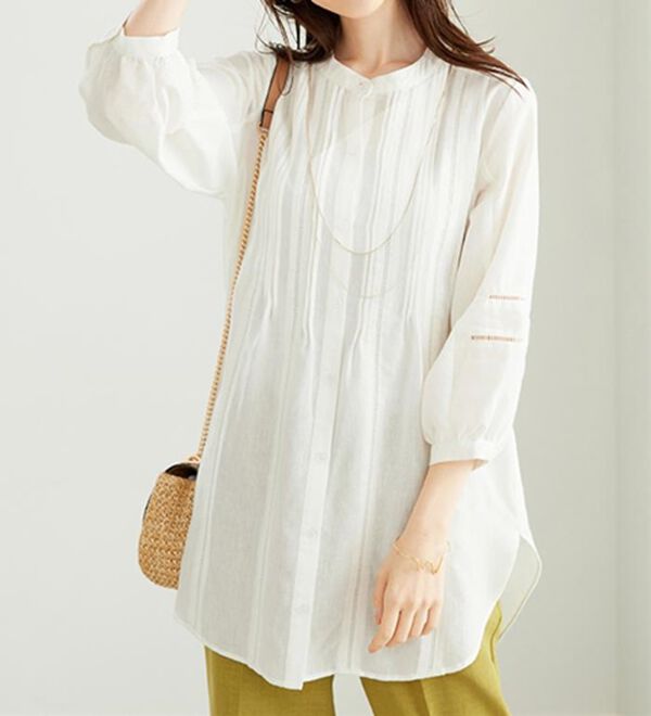 BELLUNA（ベルーナ）の「機能付リネン混ピンタック使いシャツチュニック（チュニック）」｜詳細画像