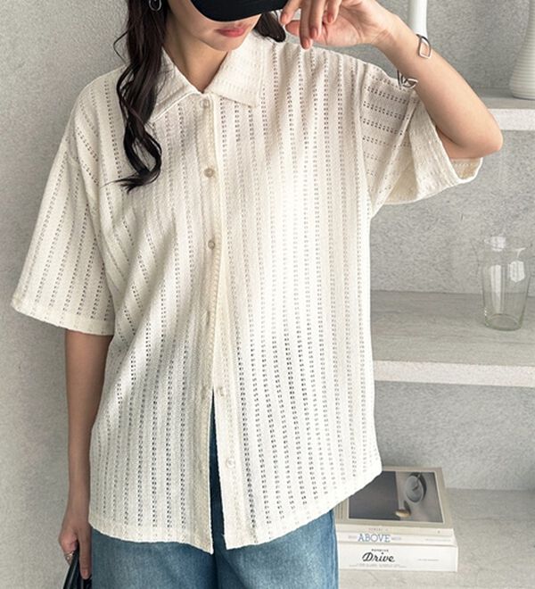 GeeRA（ジーラ）の「透かし編カットソーポロ衿シャツ（シャツ）」｜詳細画像