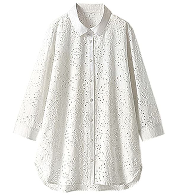 BELLUNA（ベルーナ）の「花柄レース刺しゅうシャツチュニック（チュニック）」｜詳細画像