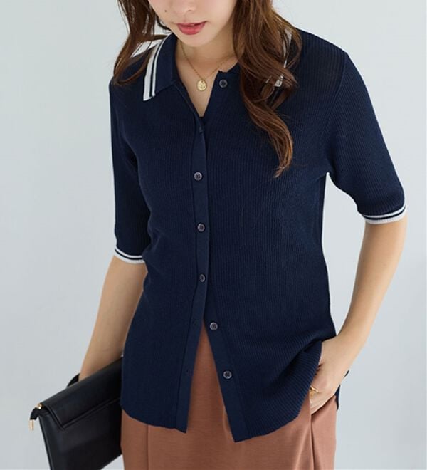 Viola e Viola（ヴィオラ エ ヴィオラ）の「アソートシアーリブニットポロシャツ（ポロシャツ）」｜詳細画像