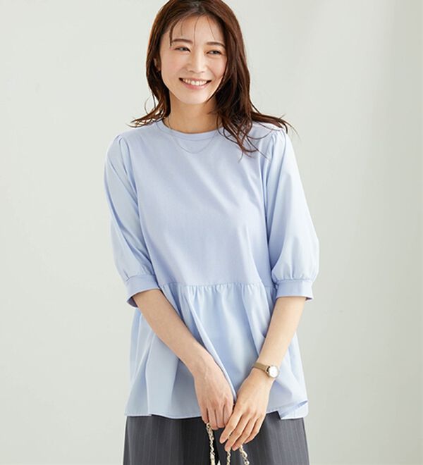 BELLUNA（ベルーナ）の「異素材切替ペプラムチュニック（チュニック）」｜詳細画像
