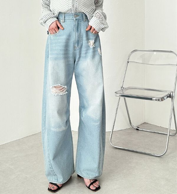 GeeRA（ジーラ）の「ダメージカーブデニムパンツ（フルレングスパンツ）」｜詳細画像