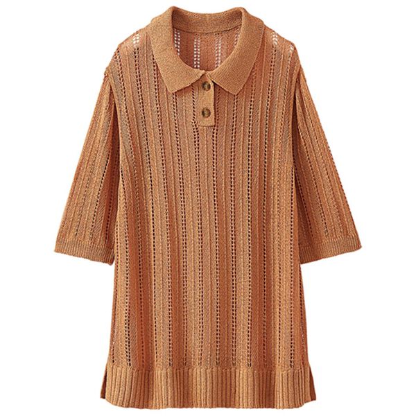 BELLUNA（ベルーナ）の「透かし編み素材ポロ衿ニットプルオーバー（ニット・セーター）」｜詳細画像