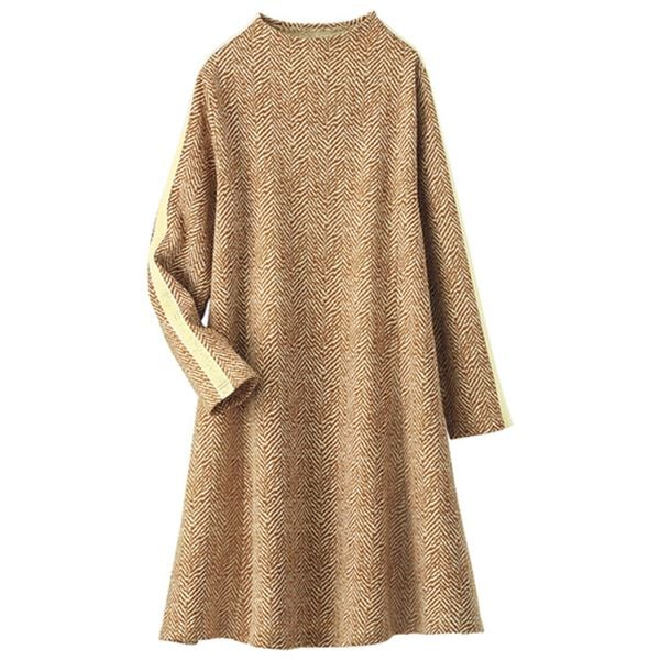 BELLUNA（ベルーナ）の「裏起毛ヘリンボーン柄ライン配色使いチュニック（チュニックワンピース）」｜詳細画像