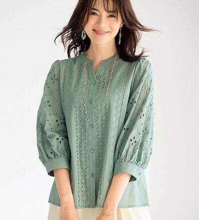 BELLUNA（ベルーナ）の「花柄レース切替デザインブラウス（ブラウス）」