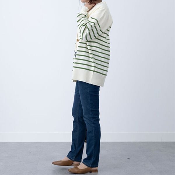 BELLUNA（ベルーナ）の「ボーダークルーネックカーディガン（ニットカーディガン）」｜詳細画像