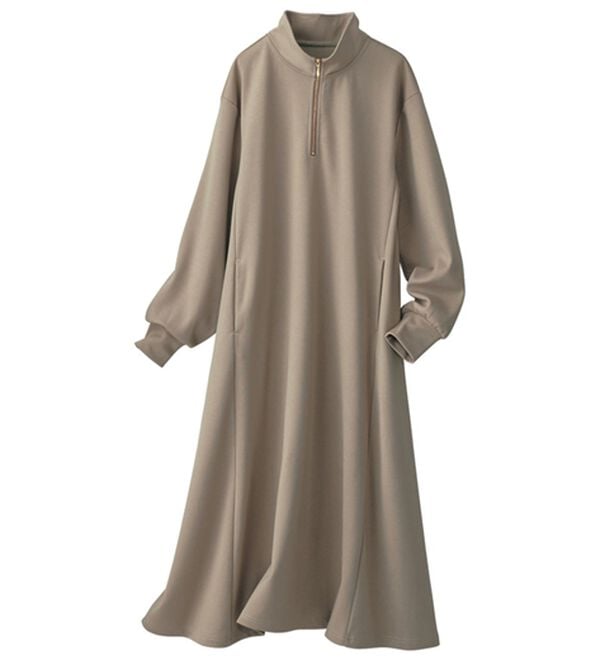 BELLUNA（ベルーナ）の「ポケット付ハーフジップフレアーワンピース（カットソーワンピース）」｜詳細画像