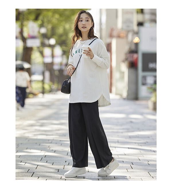 BELLUNA（ベルーナ）の「よれにくい！大人のロゴロングＴシャツ（カットソー）」｜詳細画像