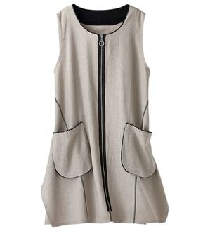 BELLUNA（ベルーナ）の「麻混配色デザインジャンパードレス（ジャンパースカート）」｜グレージュ