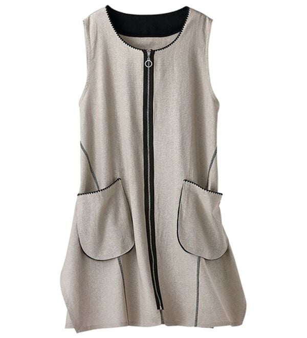 BELLUNA（ベルーナ）の「麻混配色デザインジャンパードレス（ジャンパースカート）」｜グレージュ