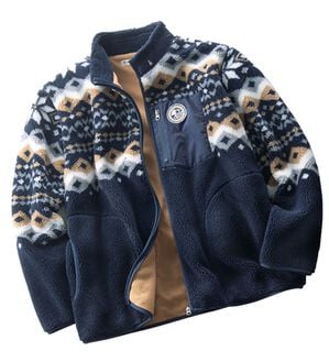 「＜ハッシュパピー＞フェアアイル柄ボアフリースブルゾン（メンズブルゾン）」｜ネイビー