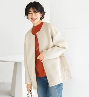 BELLUNA（ベルーナ）の「キルト切替ノーカラージャケット（ノーカラージャケット）」｜アイボリー