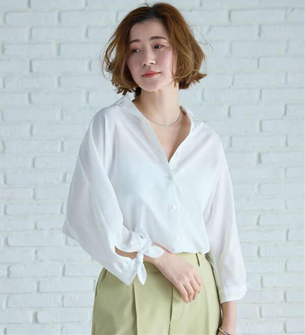 BELLUNA（ベルーナ）の「【吸水速乾】イージーケア！袖リボンシャツチュニック（チュニック）」｜詳細画像