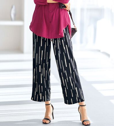 BELLUNA（ベルーナ）の「【接触冷感】レーヨン素材プリントワイドパンツ（ワイドパンツ・ガウチョ）」