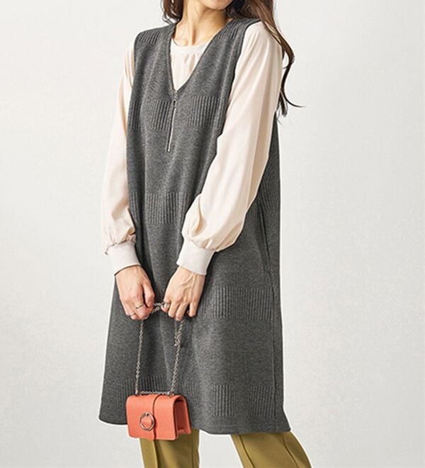 BELLUNA（ベルーナ）の「ボーダージャカード素材ジャンパースカート（ジャンパースカート）」｜詳細画像