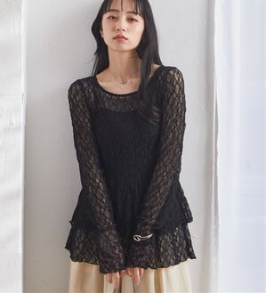 RANAN（ラナン）の「メローティアードデザインカットソー（カットソー）」｜ブラックレース