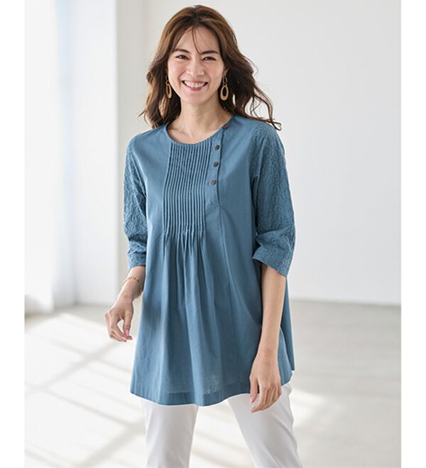 BELLUNA（ベルーナ）の「細見え綿レース使い切替チュニック（チュニック）」｜詳細画像