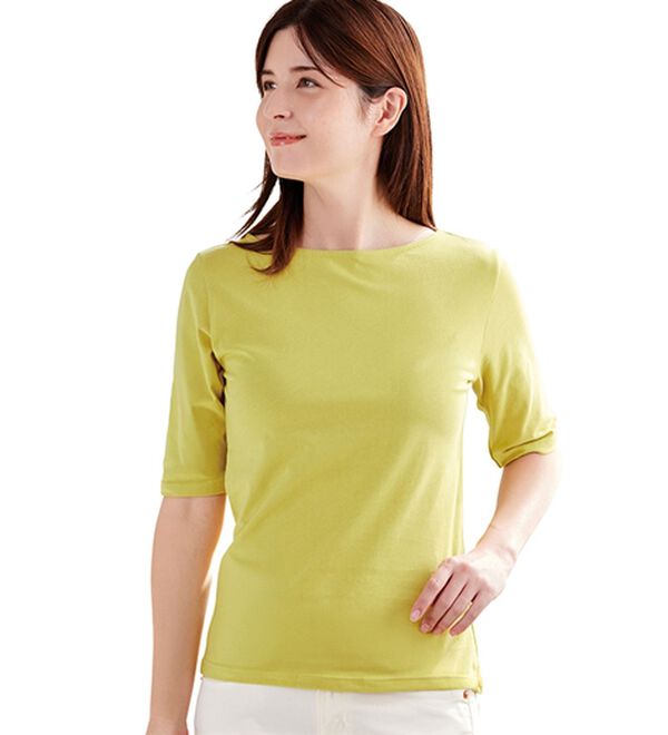 「ボートネック５分袖Ｔシャツ（Tシャツ）」｜アップルイエロー