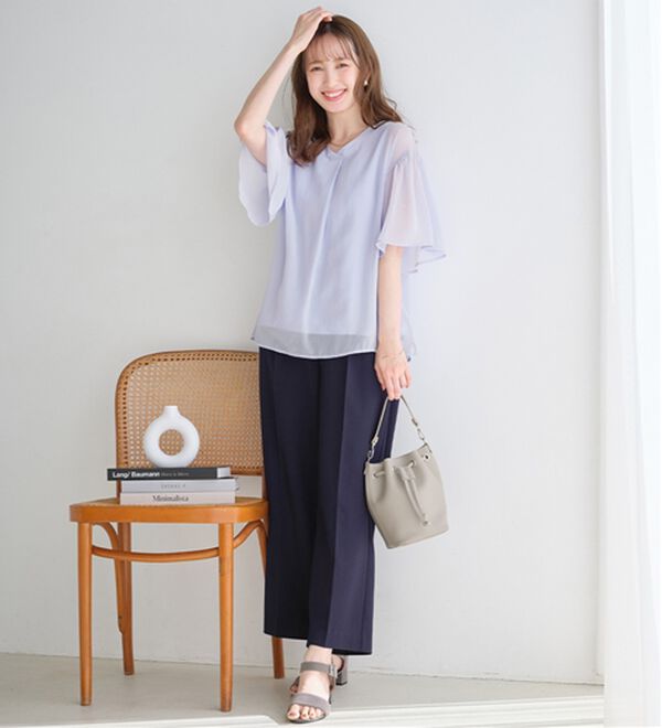 alotta（アロッタ）の「【接触冷感】インナー付フレアー袖タックブラウス（ブラウス）」｜詳細画像