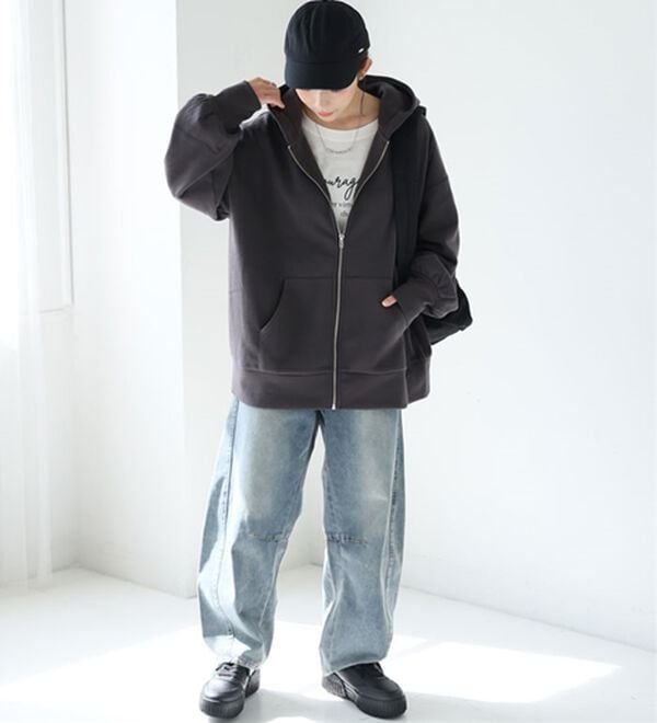 A HAPPY MARILYN（アハッピーマリリン）の「【Ｌ～８Ｌ】【ハピぽか裏起毛】ゆったりジップパーカー 毛玉になりにくい（パーカー）」｜詳細画像