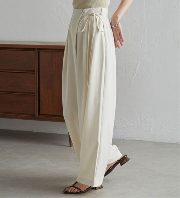 RANAN（ラナン）の「麻調2タックラップリボンパンツ（フルレングスパンツ）」｜詳細画像