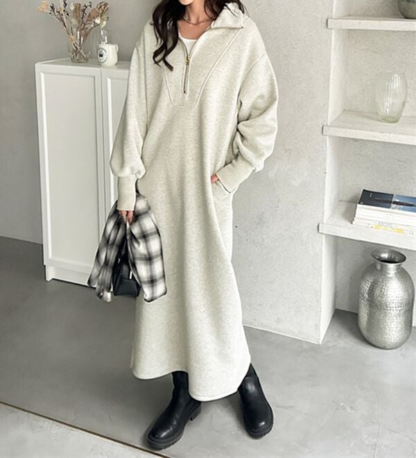 GeeRA（ジーラ）の「ハーフジップハイネック裏起毛ワンピース（カットソーワンピース）」｜詳細画像