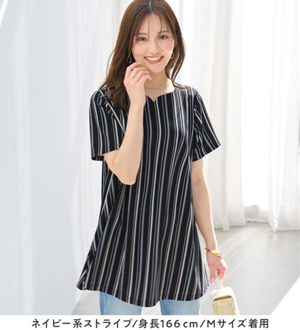 alotta（アロッタ）の「【接触冷感】さらっと快適！高見えフレアーロングチュニックＴシャツ（チュニック）」｜詳細画像