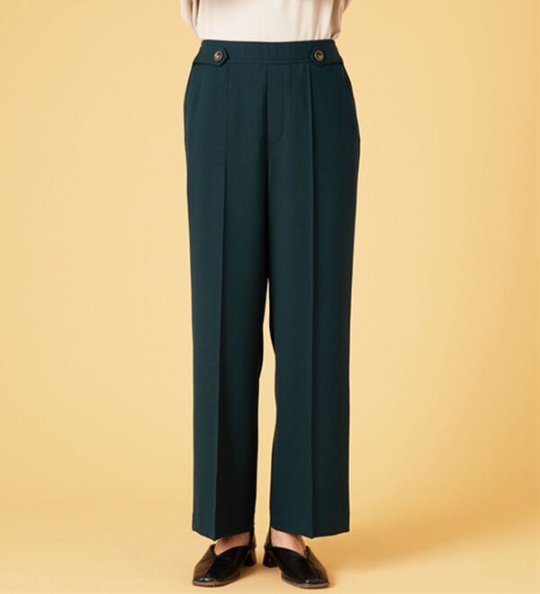 BELLUNA（ベルーナ）の「サマ見え（Ｗ）ストレッチ素材タブ使いワイドパンツ（ワイドパンツ・ガウチョ）」｜詳細画像