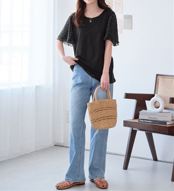 Viola e Viola（ヴィオラ エ ヴィオラ）の「【５つの機能付】袖シフォンゆるＴシャツ（Tシャツ）」｜詳細画像