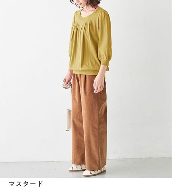 Viola e Viola（ヴィオラ エ ヴィオラ）の「【Ｍ～５Ｌ】綿１００％ふんわり胸元タックカットソー（カットソー）」｜詳細画像