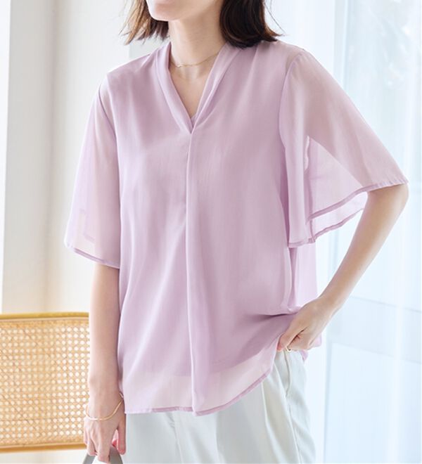 alotta（アロッタ）の「【接触冷感】インナー付スキッパーブラウス（ブラウス）」｜詳細画像
