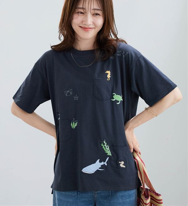 BELLUNA（ベルーナ）の「海の生き物刺しゅうビッグプルオーバー（カットソー）」｜詳細画像