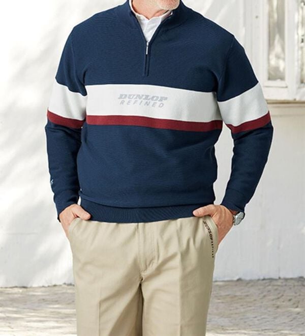 「＜ダンロップ・リファインド＞パネルボーダージャカードセーター（メンズニット・セーター）」｜詳細画像