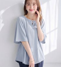 alotta（アロッタ）の「【接触冷感】パールデザイン５分袖Ｔシャツブラウス（ブラウス）」
