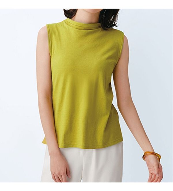 BELLUNA（ベルーナ）の「涼やか強撚綿１００％脇汗対策ハイネックタンクトップ（タンクトップ・キャミソール）」｜詳細画像