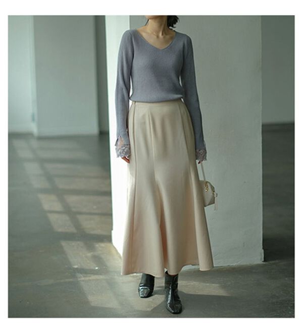 GeeRA（ジーラ）の「レース付Ｖネックリブニットトップス（ニット・セーター）」｜詳細画像