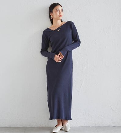 RANAN（ラナン）の「アシメネックリブワンピース（ロングワンピース）」