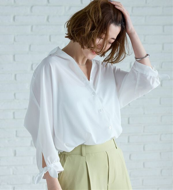 BELLUNA（ベルーナ）の「【吸水速乾】イージーケア！袖リボンシャツチュニック（チュニック）」｜詳細画像