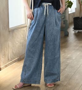 A HAPPY MARILYN（アハッピーマリリン）の「【Ｍ～８Ｌ】楽して叶う！イージーデニムワイドパンツ（ワイドパンツ・ガウチョ）」