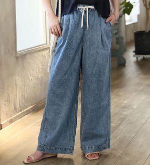 A HAPPY MARILYN（アハッピーマリリン）の「【Ｍ～８Ｌ】楽して叶う！イージーデニムワイドパンツ（ワイドパンツ・ガウチョ）」｜詳細画像