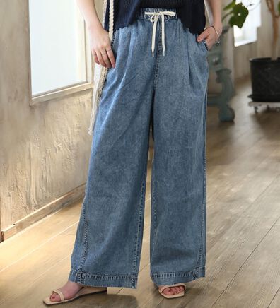 A HAPPY MARILYN（アハッピーマリリン）の「【Ｍ～８Ｌ】楽して叶う！イージーデニムワイドパンツ（ワイドパンツ・ガウチョ）」