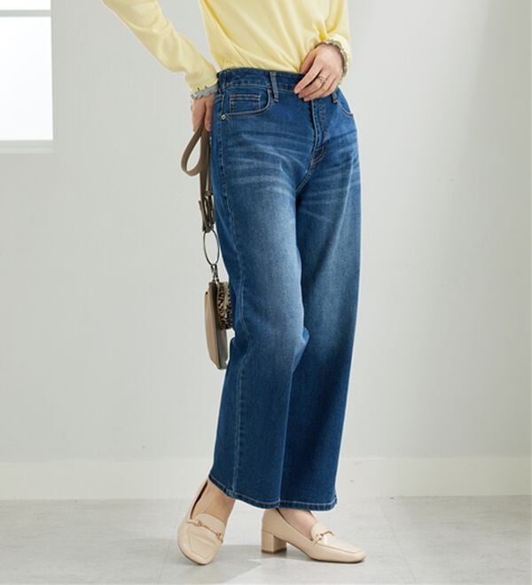 BELLUNA（ベルーナ）の「デニム素材美脚見えワイドパンツ（ワイドパンツ・ガウチョ）」｜詳細画像