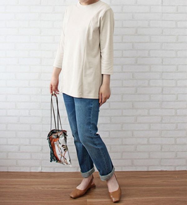 BELLUNA（ベルーナ）の「綿１００％切替デザイン大人顔プルオーバー（チュニック）」｜詳細画像